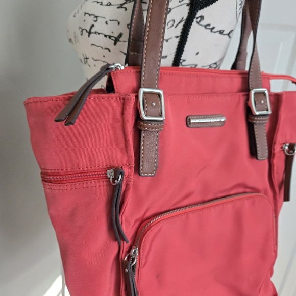 Franco Sarto Orange Nylon Shoulder Bag Casual Purse Multiple Pockets Resortwear - Picture 6 of 16